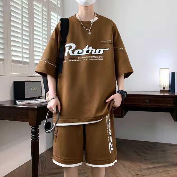 Sportswear suit Men's Summer Cool Ice Silk T-shirt Collocation Shorts Two-piece Set Men's Summer Clothes Set Sportswear suit Men's Summer Cool Ice Silk T-shirt Collocation Shorts Two-piece Set Men's Summer Clothes Set