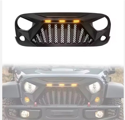 Suitable for 07-17 Jk Wrangler Modified Off-Road Hood Grille Mask with Led Lights