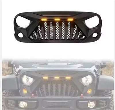Suitable for 07-17 Jk Wrangler Modified Off-Road Hood Grille Mask with Led Lights