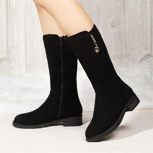 Frosted Velvet Snow Boots for Women, Chunky Heel — Autumn/Winter Mid-Calf Style, Women's Mid-Heel Warm & Fleece-Lined Boots