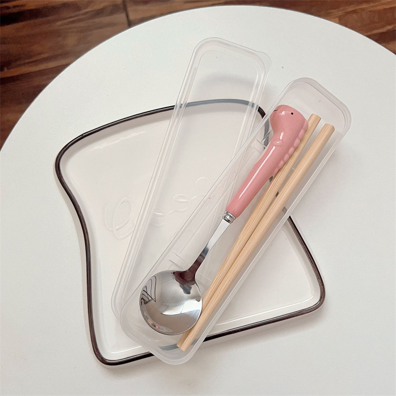 핑크 공룡 젓가락 (투명 상자)