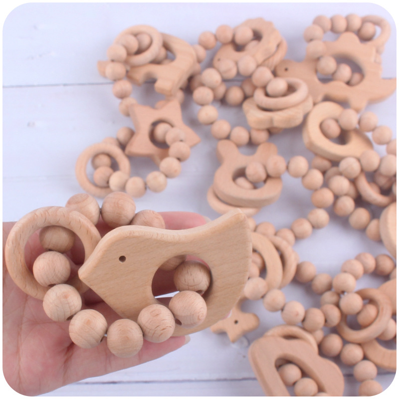 Nuevo bebé suministros de dibujos animados animal pájaro elefante teether juguete calmante bebé haya pulsera molar