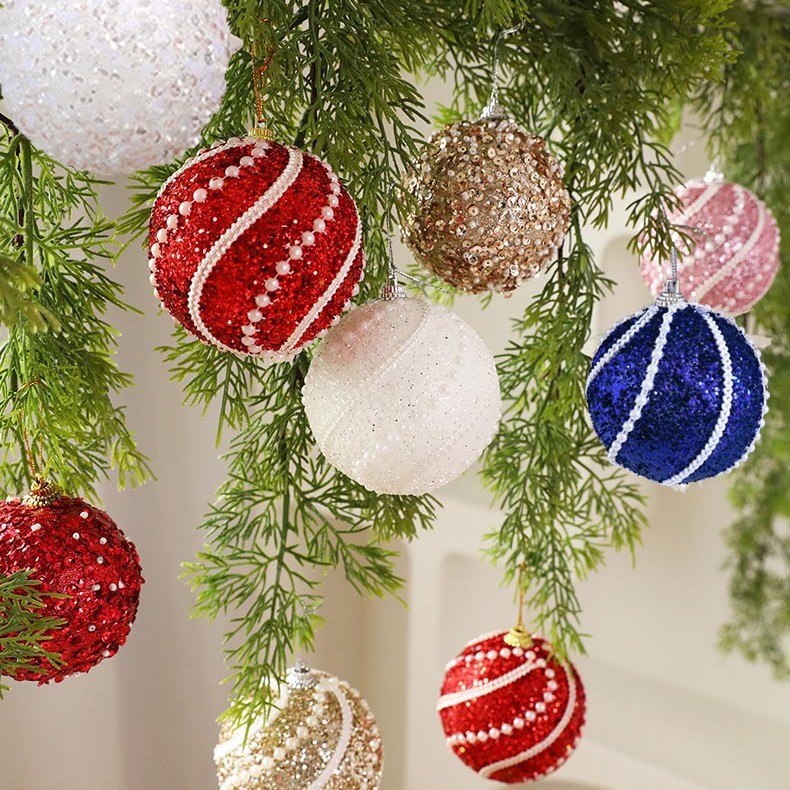 8CM espuma de perla hecha a mano bola de Navidad set colgante decoración de árbol de Navidad colgar bola