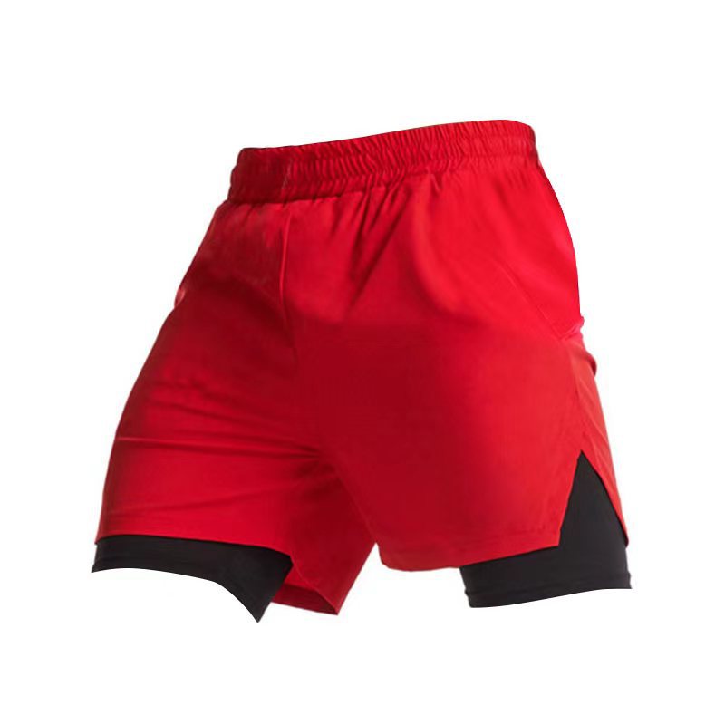 Pantalon de sport doublé double couche pour hommes, séchage rapide, short de fitness, short de course, capris d'entraînement pour marathon d'été_voghion.com