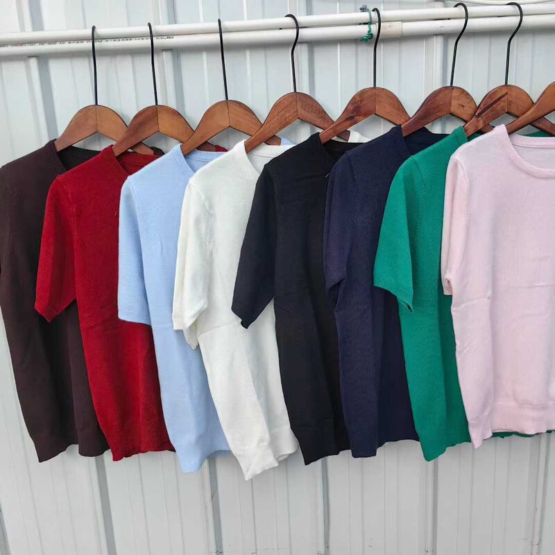 2026 Spring New Women's Fine-Spun Merino Round-Neck Half-Sleeve Casual Wool Knitwear Air-Conditioning Shirt 483007