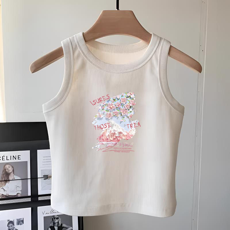 Girls' pure cotton white sleeveless T-shirt vest, summer style, fashionable and versatile camisole top for middle and older children, suitable for wearing alone.