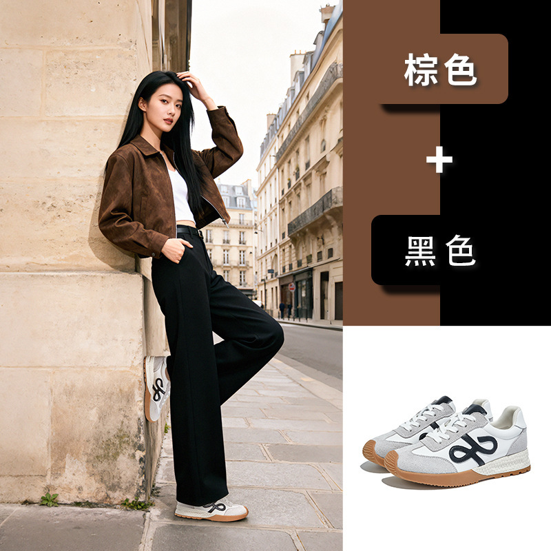 真皮德训鞋女鞋秋季新款厚底增高鞋百搭运动鞋休闲鞋潮酷小白鞋女|undefined