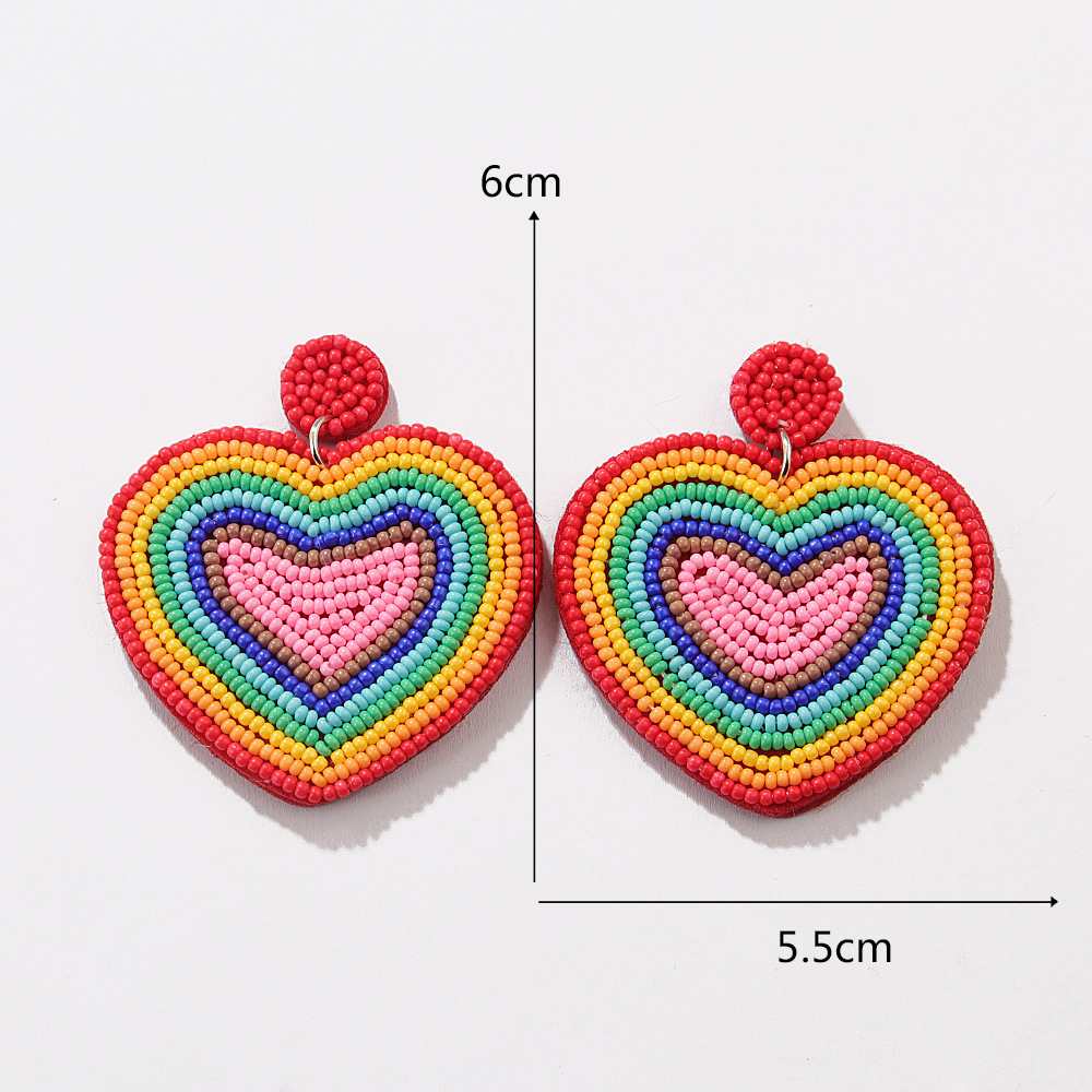 16g Weight Zinc Alloy Ear Needle Material 1 Pair Lady Rainbow Heart Shape Glass Drop Earrings