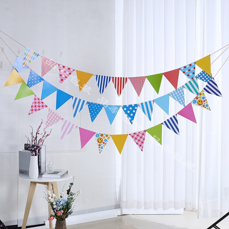 Baby Birthday Party Colorful Triangular Bunting Kindergarten Decoration Banner Colorful Triangular Banner Manufacturer