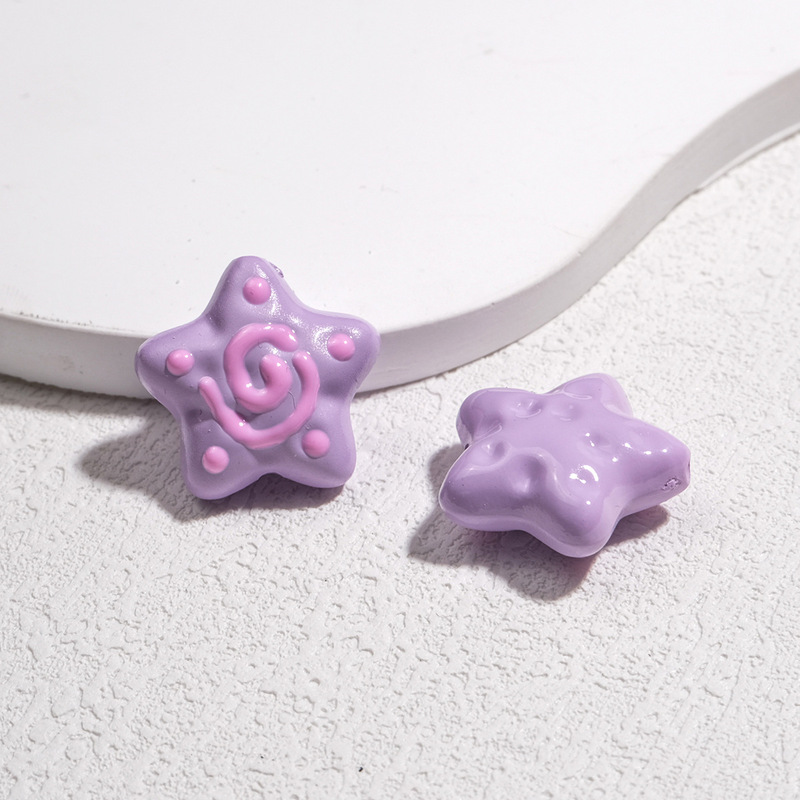 卡通烤漆海星穿孔珠涂鸦星星人串珠亚克力直孔珠手链diy饰品材料|undefined