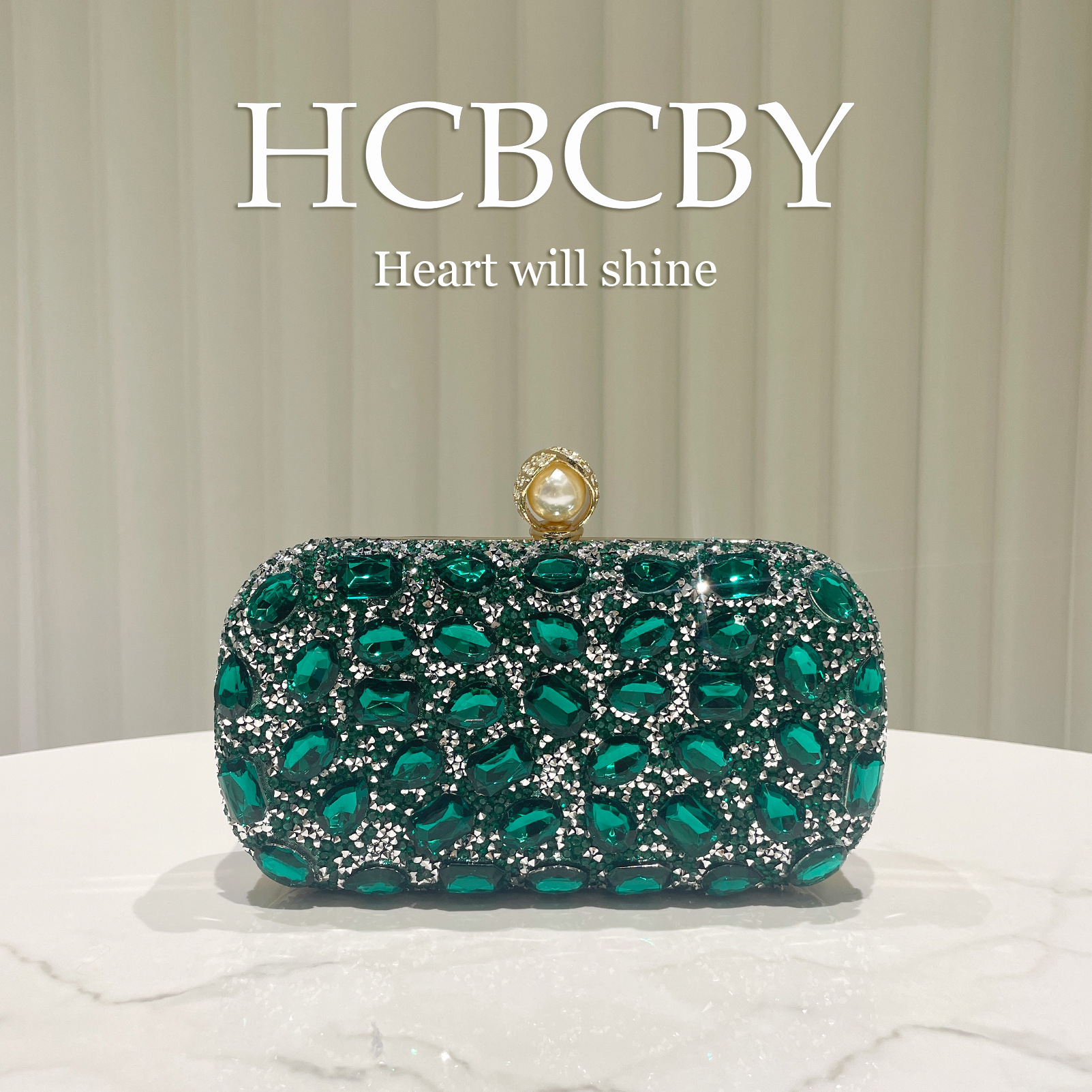 Dark Green Gorgeous Shiny Rhinestone Clutch Bag, Women's Fashionable and Elegant Classic Box-Shaped Evening Bag