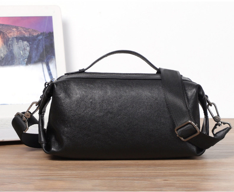 Túi đeo chéo nam da bò thật thuộc da, túi đeo vai kiêm túi xách tay nhỏ 29×11×17 cm — Màu đen chi tiết 22