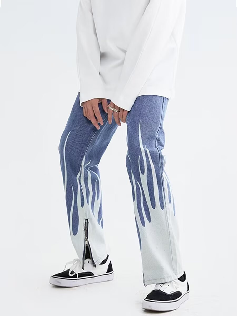 Men's Clothing Vibe Style Letter Jeans For Men With Side Zipper Design, Niche Hip Hop Street Rocking Slim Trousers_voghion.com