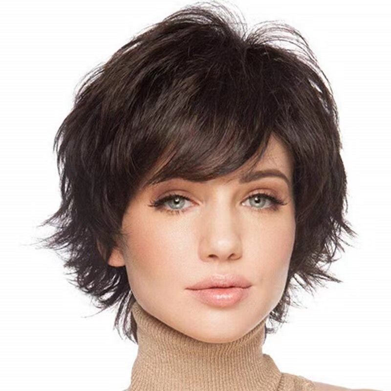 2022 European and American Style Wigs for Women, Stylish Short Curly Hair, Brown Fluffy Synthetic Fiber Hairpieces, Factory Direct Supply