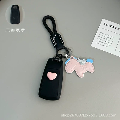Car key bag: Shell, A3L Holder, A5 Case, Q3 for - type-c-skin-feeling-black-pink-heart-sticker-black-leather-headband-pink-money-horse