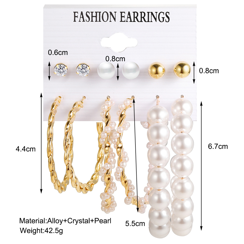 Style Moderne Ronde Alliage Strass Artificiels Perles Artificielles Boucles D'oreilles 6 Paires display picture 1