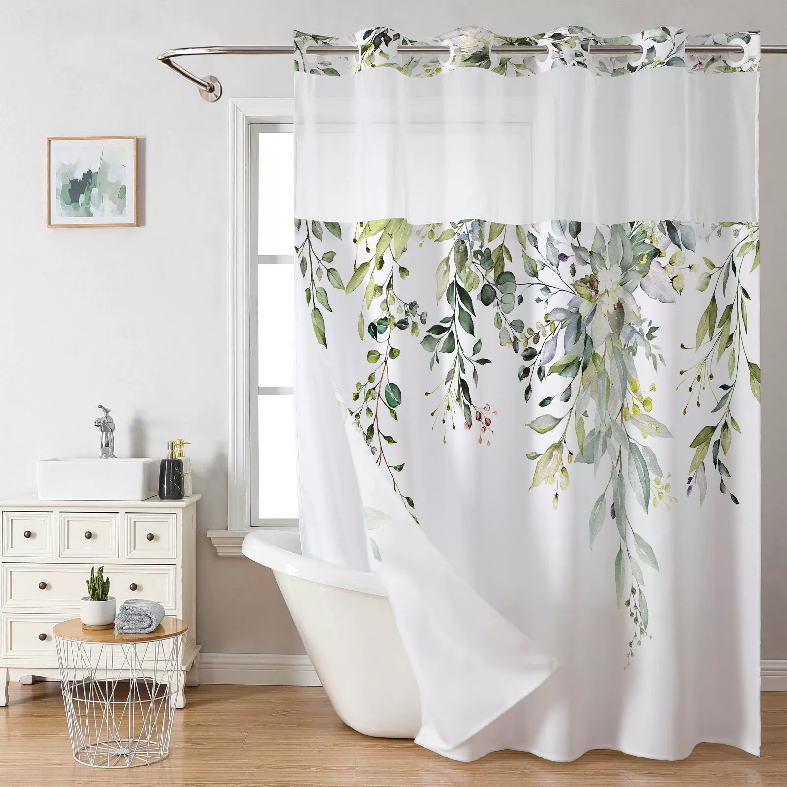 Трансграничная горячая продажа, цифровая печать, зеленое растение, водонепроницаемая занавеска для душа, занавеска для душа, водонепроницаемая и устойчивая к плесени занавеска, занавеска для душа