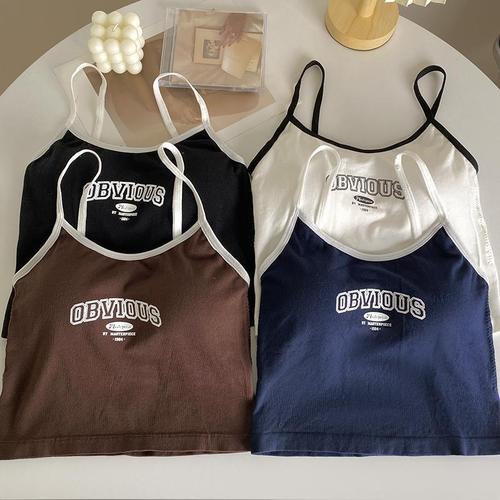 American retro letter suspender strap bra underwear fixed cup inner one-piece gathering and outer wear versatile breast wrapping for women