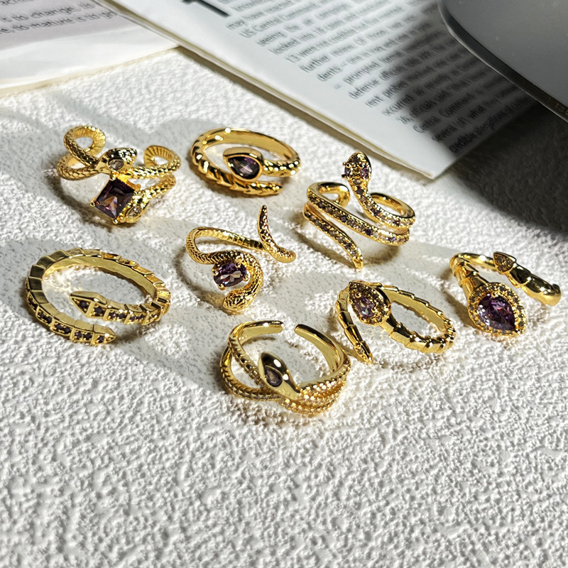 6g Weight Zircon Inlay Material Open Rings Classification Adjustable Ring Size 1 Piece Quantity Daily Occasion Copper Material Snake Pattern All Seasons Season Women's Gender Inlay Design IG Style Style Wholesale Jewelry IG Style Snake Copper Zircon Inlay Open Rings 2