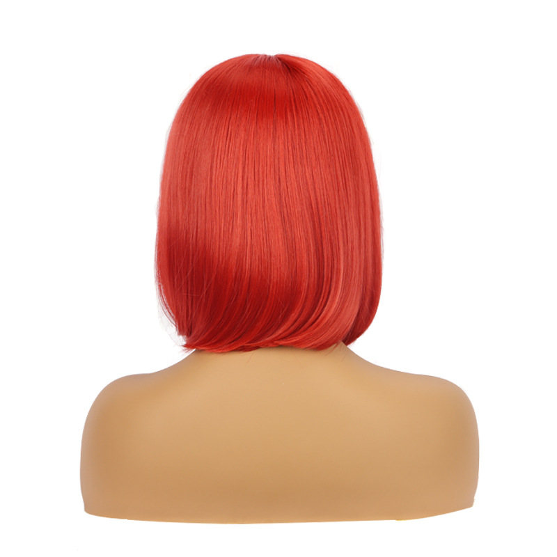 Wig European and American Style Lace Front Bob Red Wigs Women's Short Straight Hair Synthetic Fiber Fashionable Long Straight Hair
