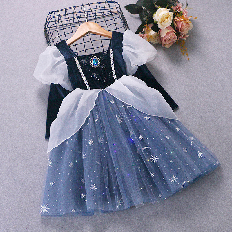 Vestido de festa de Halloween para meninas, manga comprida, princesa cinza Gulang, primavera e outono, Natal_voghion.com