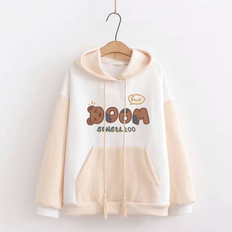 (2개) 달콤한 귀여운 재미있는 디자인 소녀 후드 느슨한 캠퍼스 스타일 스웨트 셔츠 모리 스타일 귀여운 스타일 가을 재킷 학생 패션