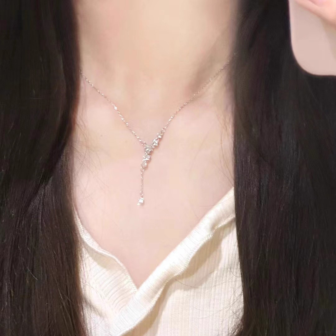 Titanium Steel Non-Fading Women's Star Zircon Pendant Necklace Light Luxury Niche Sweater Chain Tassel Clavicle Chain Jewelry