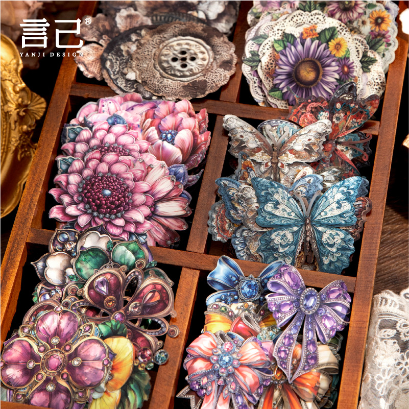 연길코팅지스티커 화채유광시리즈 6종 복고수첩베이스소재 장식스티커 20장