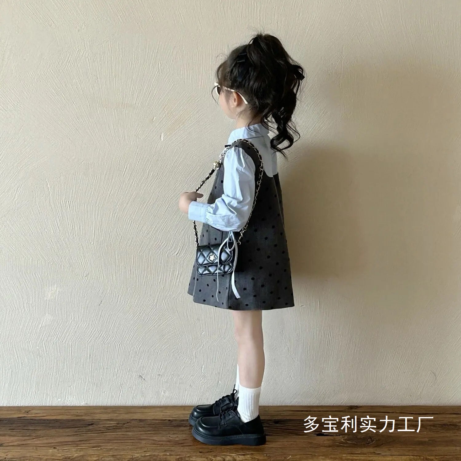童装女宝宝长袖假两件衬衫连衣裙2025秋秋季新款女童学院风波点裙