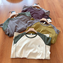 秋冬双面德绒户外运动风撞色拼接长袖T恤男女休闲打底衫情侣款