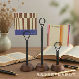 跨境实木底座婚礼桌号夹派对装饰卡夹图片备忘录照片夹菜牌展示架