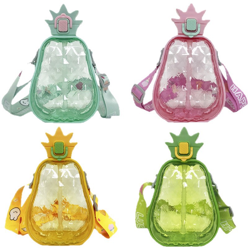 Transfronterizos de alto valor creativo lindo piña paja taza de agua de plástico portátil para niños botella de agua deportiva al aire libre