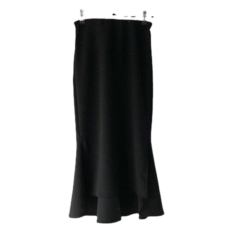 Xiaozhi ~ 黒い魚の尾のスカートの半身のスカートはヒップのスカートの半分のスカートの女性の春と秋のハイウエストの不規則なデザイン感の大衆を包みます。