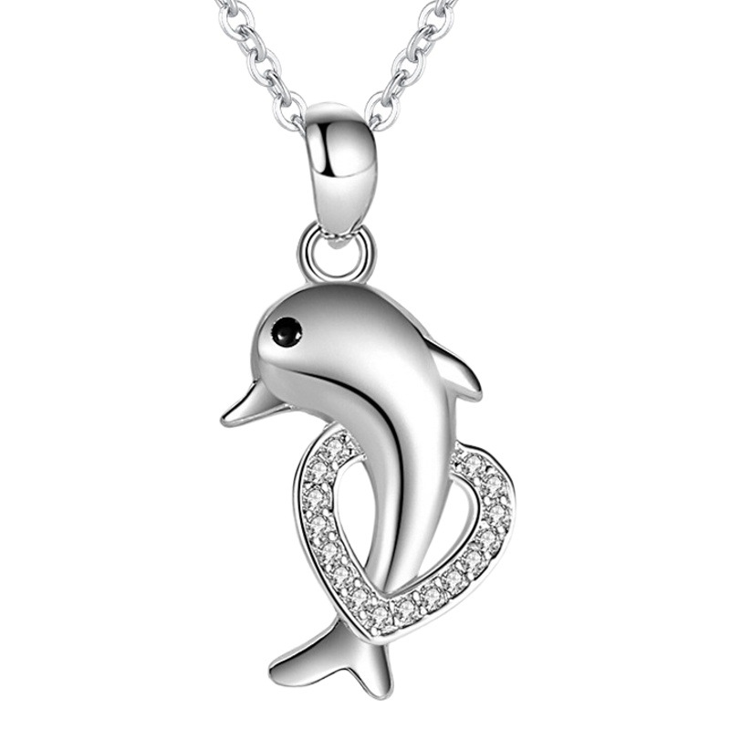 S925 plata esterlina delfín amor collar femenino neto rojo fresco Delfín de dibujos animados colgante clavícula cadena cuello