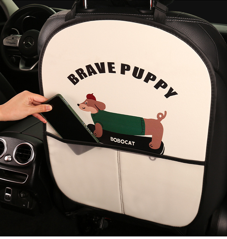 Dachshund Anti-Kick Mat Cartoon Car Seat Back Anti-Kick Mat Car Anti-Stain Mat Anti-Dirt Mat with Storage Bag for Car Interior