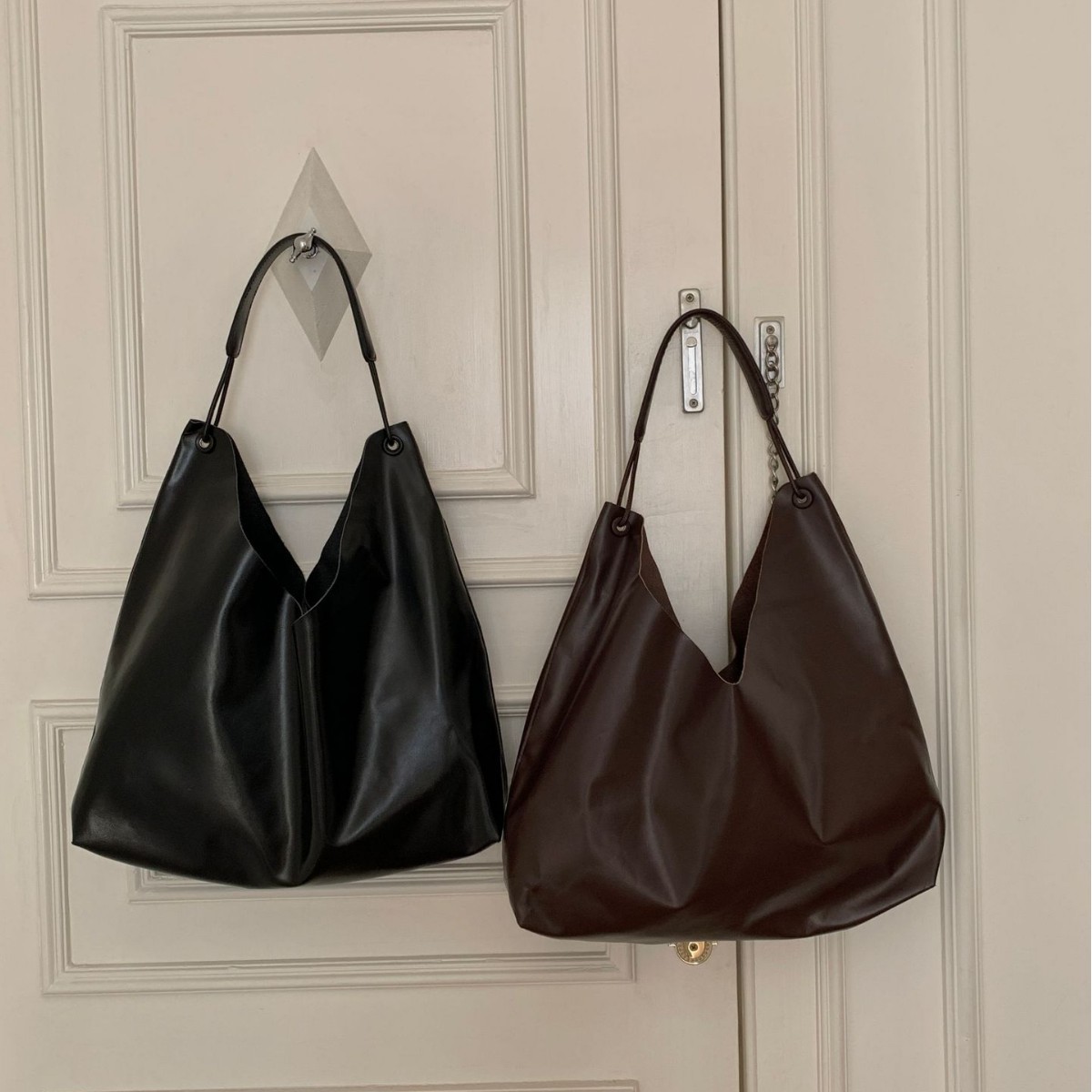 New Niche Row Genuine Leather Shoulder Bag Bindle Tote Bag Large Capacity Casual Commuter Cowhide Handbag For Women - Thumbnail 5