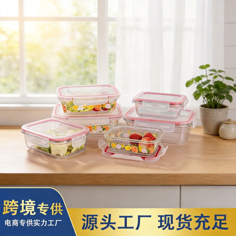 Heatable High Borosilicate Glass Lunch Box, Microwave-Safe Storage Container, Student Lunch Box, Heat-Resistant Glass Bowl, Tableware