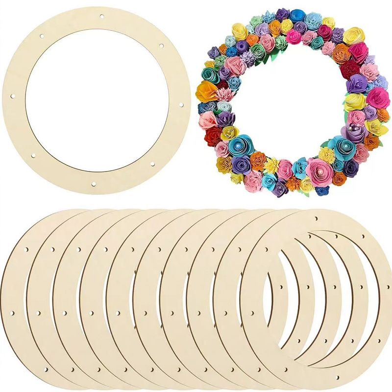 木质圆形心形工艺品DIY圣诞情人节复活节假日花环墙壁家居装饰