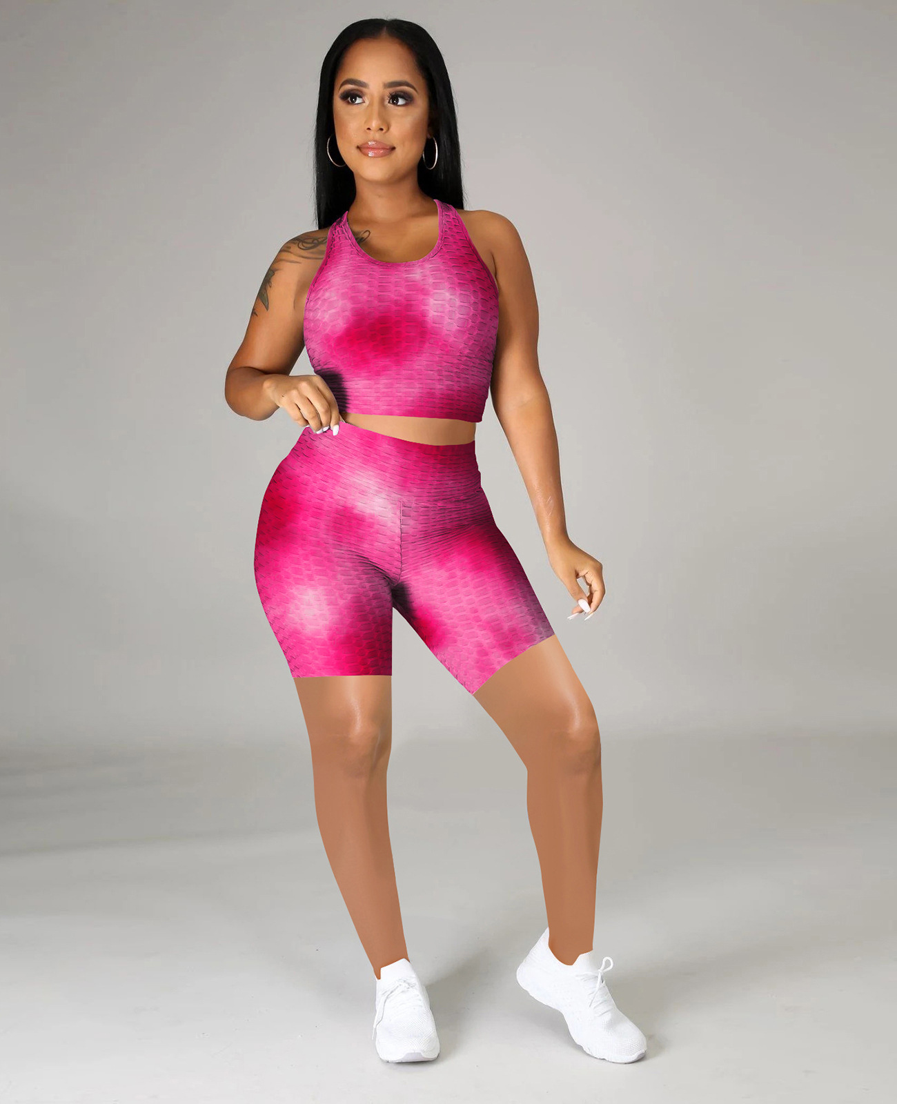 tie-dye stretch top and short set Nihaostyles wholesale clothing vendor NSMDJ75074