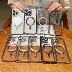 iPhone15promax用ケース、Apple14pro用チタンメタル磁気吸着式、レンズフィルム付き、軽奢風