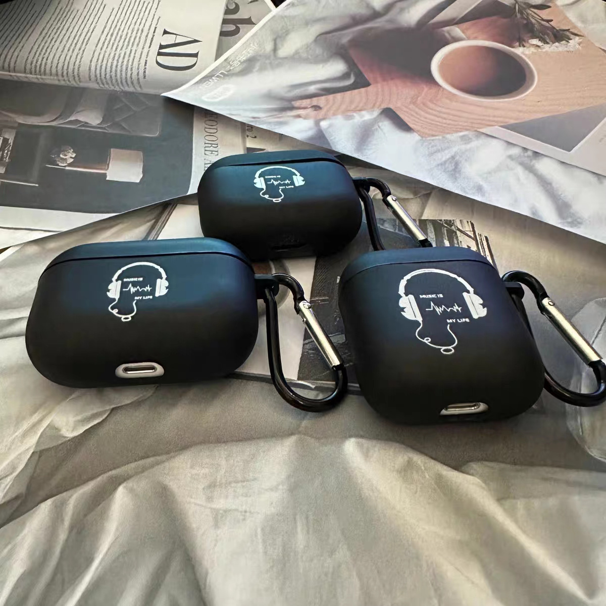 AirPods 4 creativos y divertidos auriculares Bluetooth de Apple a prueba de caídas cubierta negra esmerilada a prueba de caídas