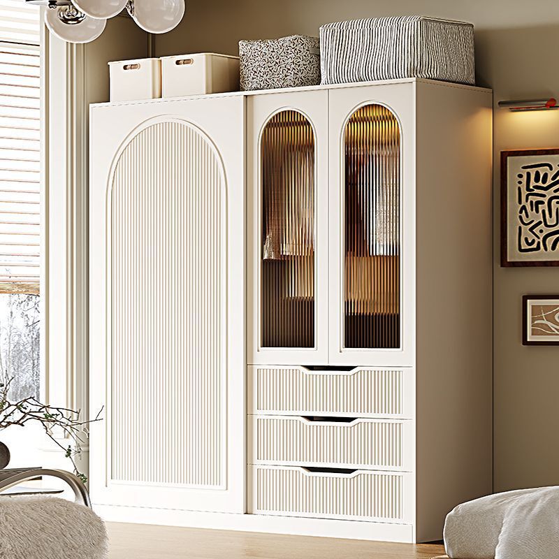 French-Style Cream-Colored Wardrobe with Sliding Doors for Small Apartments, Home Bedroom Storage Cabinet, Modern Minimalist Reinforced Combination Wardrobe French-Style Cream-Colored Wardrobe with Sliding Doors for Small Apartments, Home Bedroom Storage Cabinet, Modern Minimalist Reinforced Combination Wardrobe