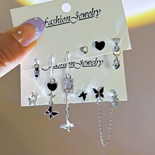Butterfly Piercing Earring Set Fashion Silver Gold Color Met