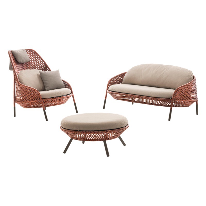 Sofá de ratán nórdico terraza al aire libre sofá patio sala de estar balcón sofá de ratán al aire libre impermeable sofá individual silla