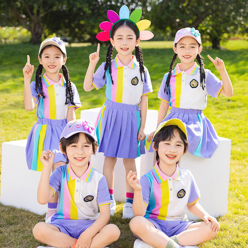 School uniform set spring and summer pure cotton purple British college style baseball uniform for primary and secondary school students class uniform kindergarten children's uniform