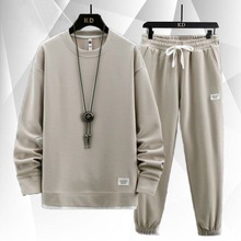 【华夫格套装】秋季新款男士休闲假两件长袖宽松运动大码秋冬体纯