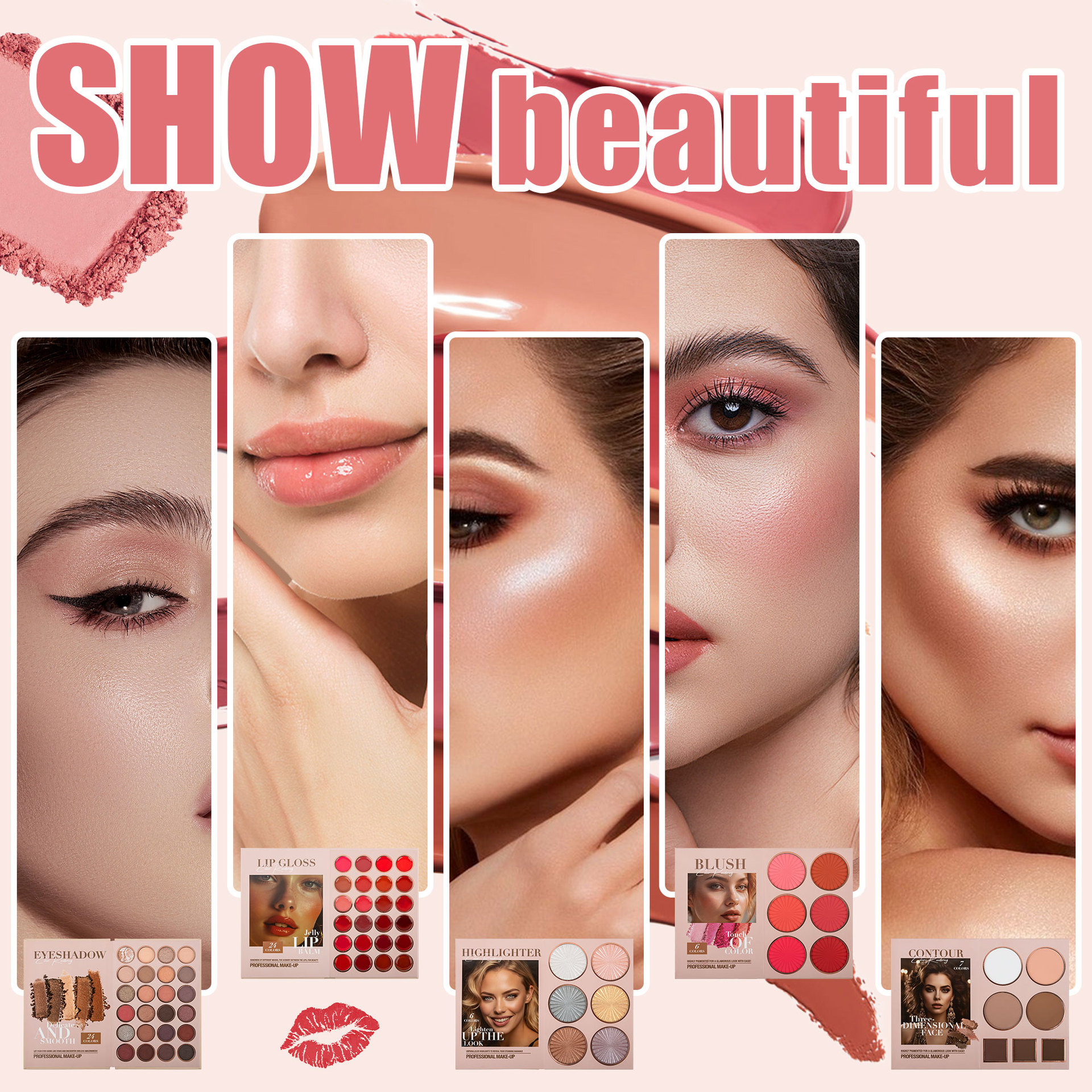 Cross-border bestseller: 67-color makeup palette, five-layer flip book eyeshadow palette, matte pearlescent blush, contour and highlight in one piece undefined