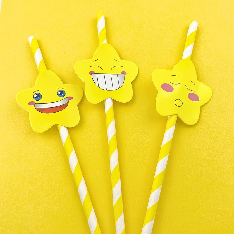 Smiley cara Tarjeta de paja desechable fiesta creativa decoración papel paja postre pastel bar bebida Decoración paja