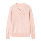 新款秋冬羊毛衫时尚v领羊毛毛衣洋气中年妈妈针织衫100%绵羊毛，女装针织衫/毛衣，妃慕昵服饰