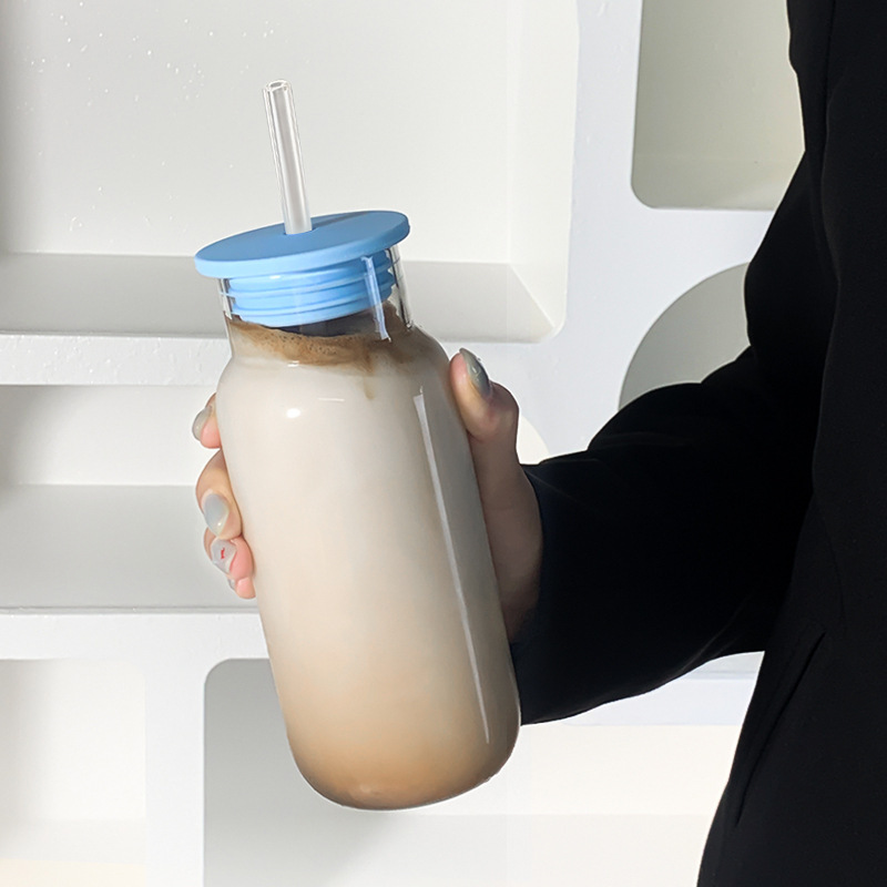 High Borosilicate Glass Cup 2025 New Model for Girls, High Aesthetic Straw Cup, High Temperature Resistant Coffee Milk Cup, Household Transparent High Borosilicate Glass Cup 2025 New Model for Girls, High Aesthetic Straw Cup, High Temperature Resistant Coffee Milk Cup, Household Transparent